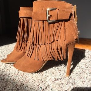 Express booties, peep toe with fringe